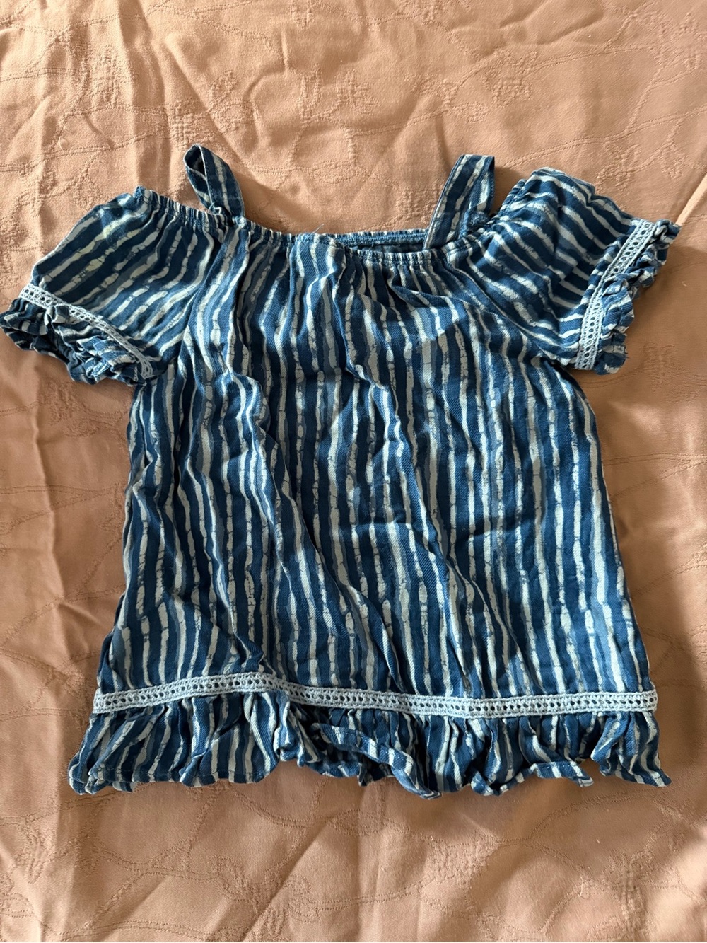 Calvin Klein Jeans Girls Blue and White Stripe Cold-Shoulder Tank Top